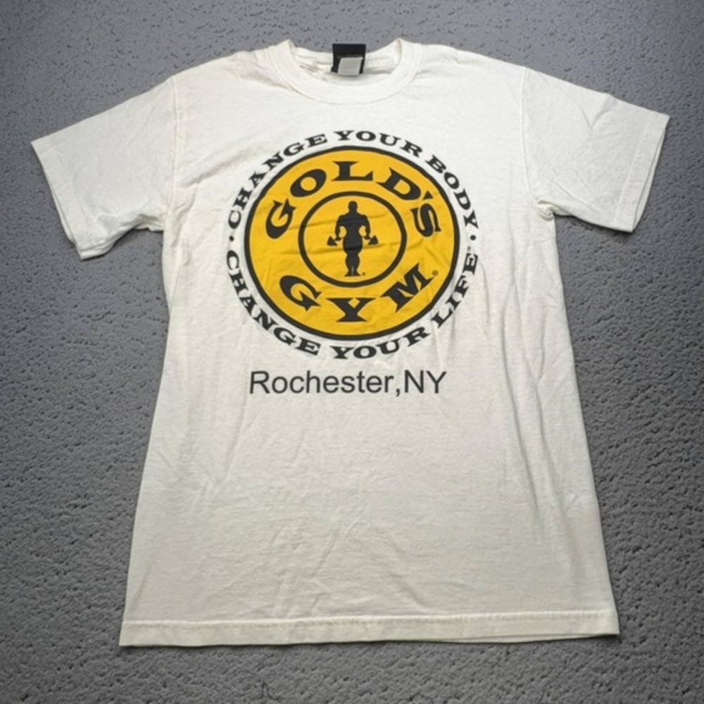 Vintage Gold's Gym‎ Shirt Mens Small White Rochester NY Bodybuilding Fitness 90s